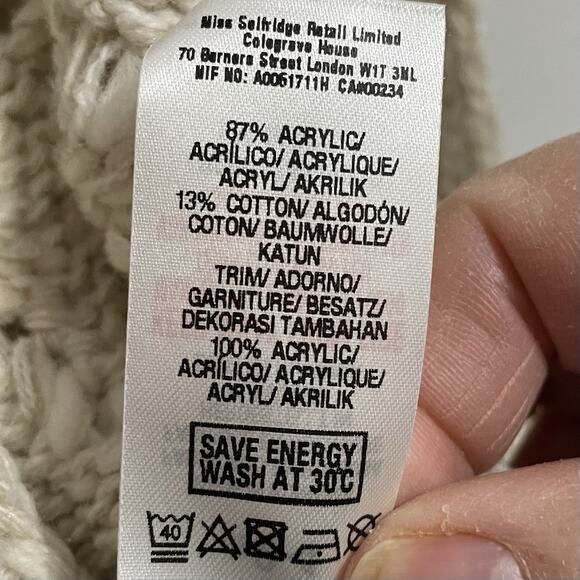 Boho Fringe Crochet Vest Size 2 To 4 Cream Miss Selfridge Open Front Hippie - Picture 5 of 6